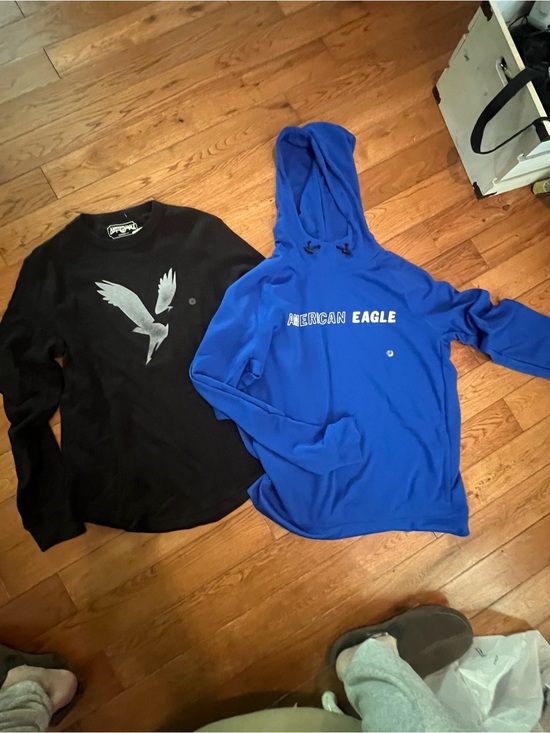 American Eagle Outfitters Other - American Eagle Outfitters Blue Hooded Sweatshirt and Black Graphic Crewneck Duo